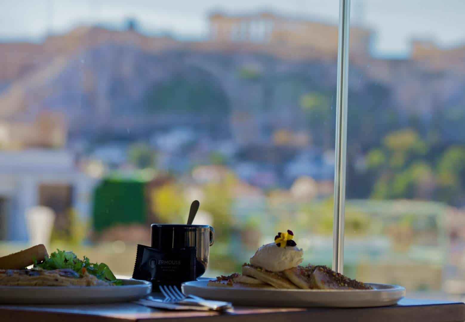 Relaxing shisha and food with city view at Ermou 18 Beyond The Horizon.